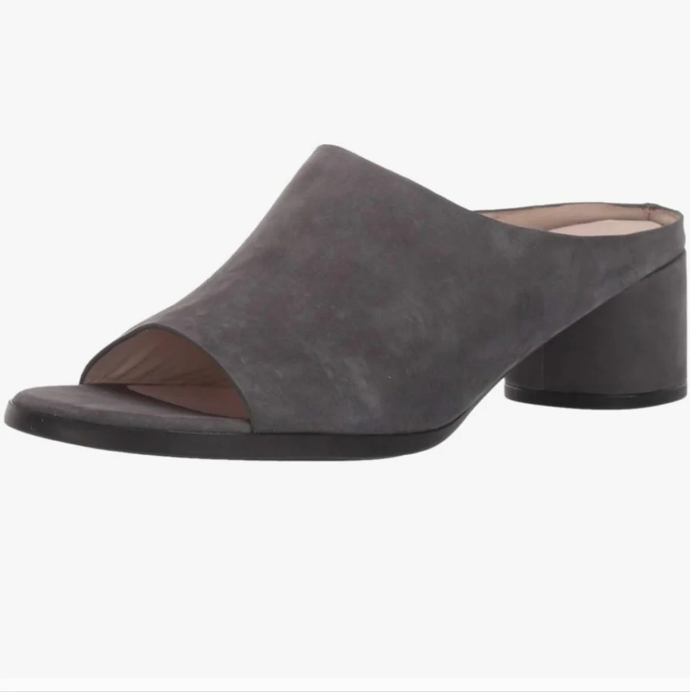 Ecco Women’s Size 10 Round Chunky Heel Slide Sandal Gray Leather Suede Open Toe